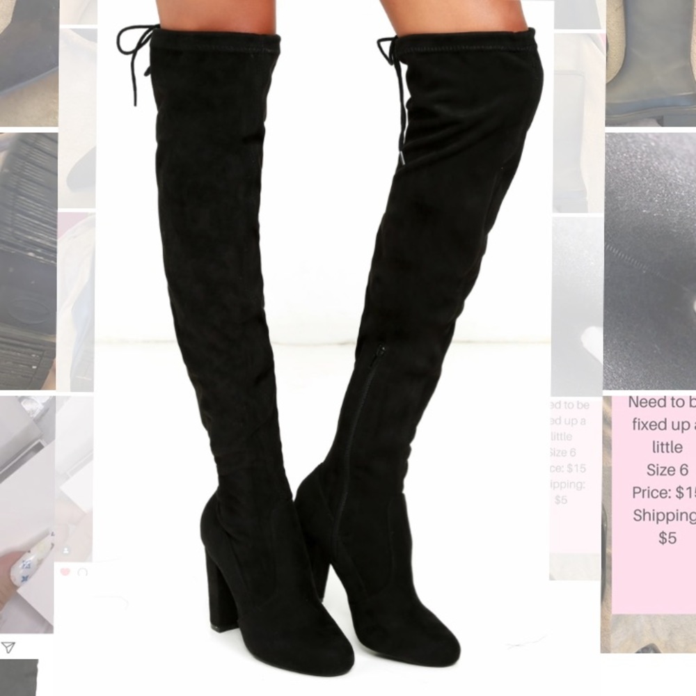 COPY - Black Suede Thigh High Boots